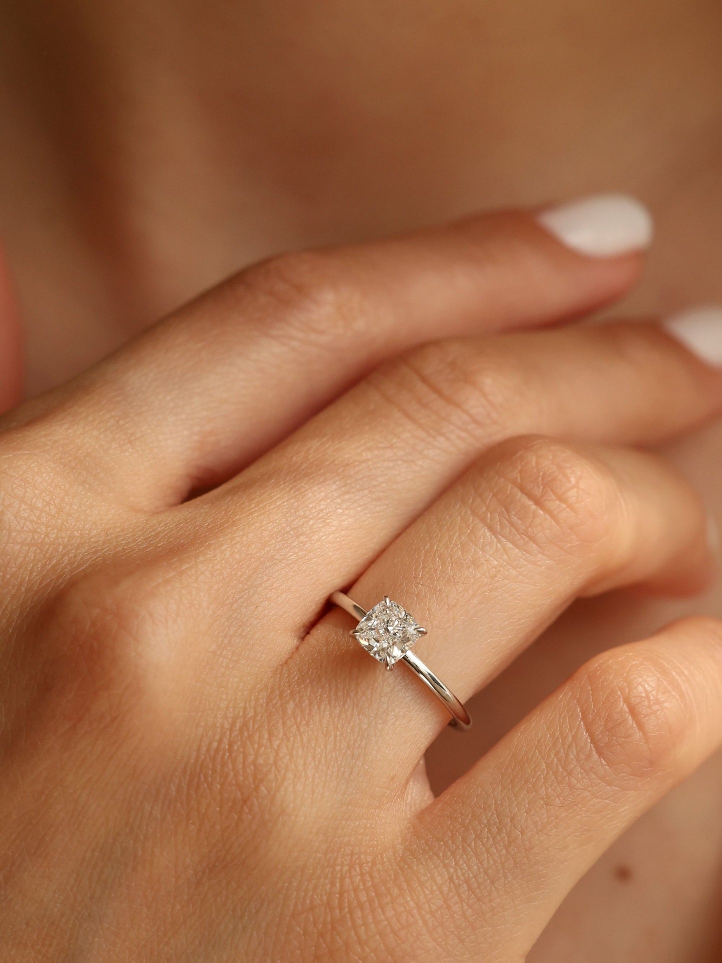 1 CT - 3 CT Cushion Cut Lab grown Diamond Solitaire Engagement Ring