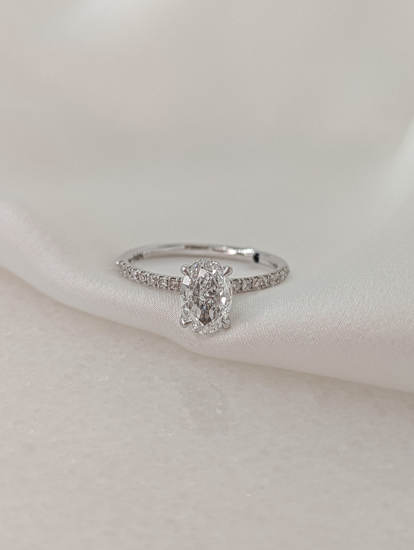 1 CT Oval Cut Hidden Halo Pave Moissanite Engagement Ring