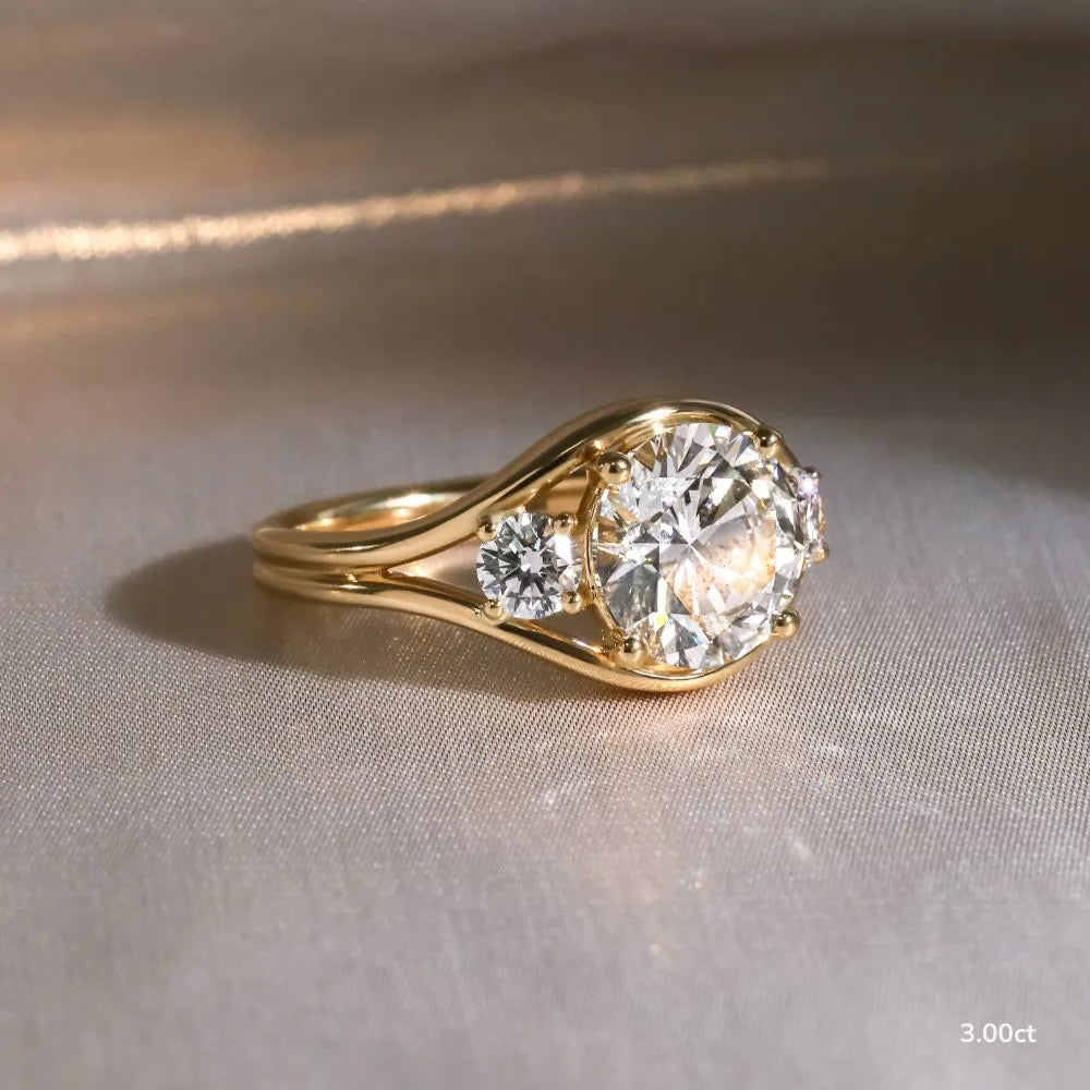 1.3 CT - 3 CT Round Cut Semi Bezel Three Stone Moissanite Engagement Ring