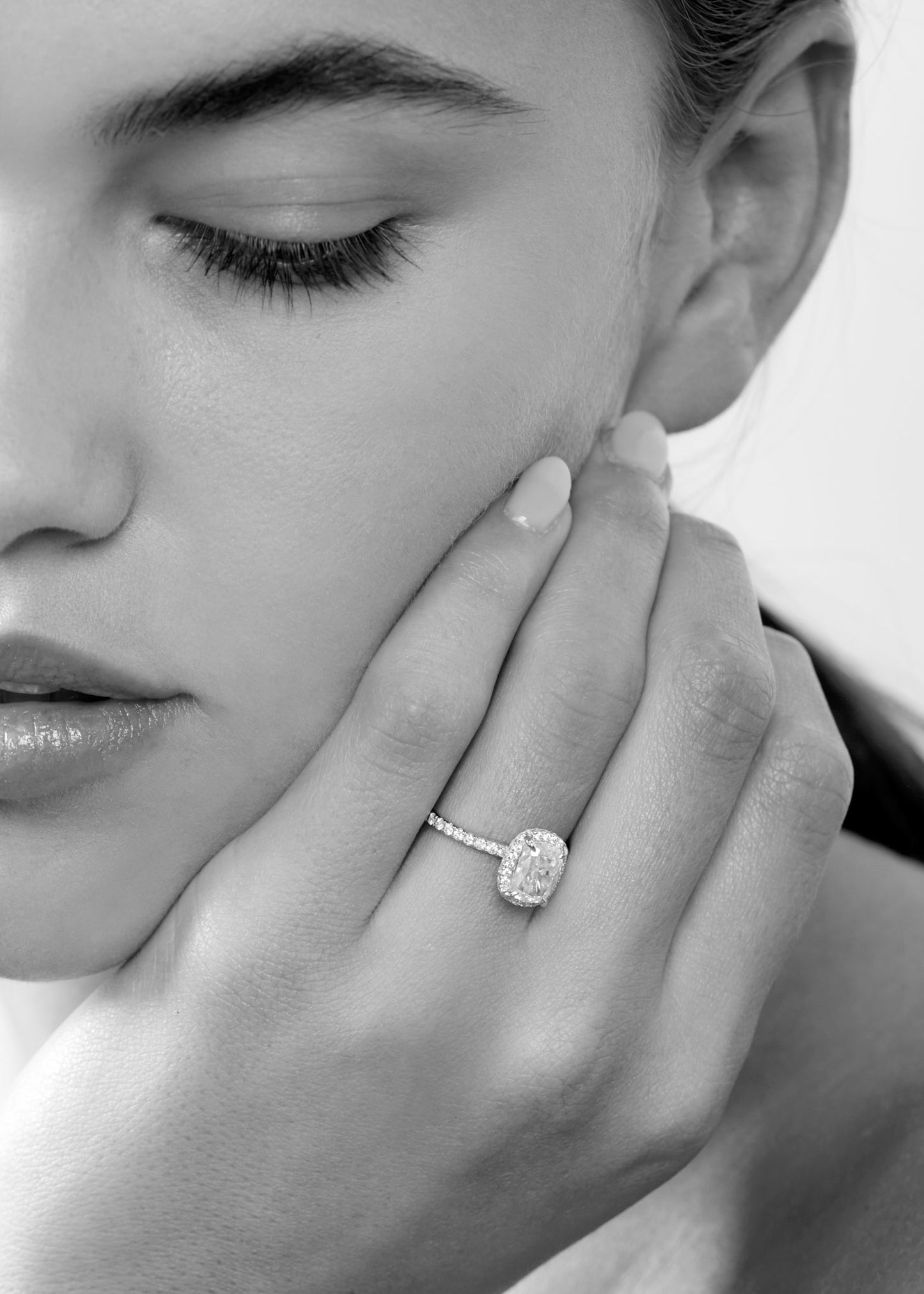 1 CT - 2 CT Elongated Cushion Cut Halo & Pave Moissanite Engagement Ring