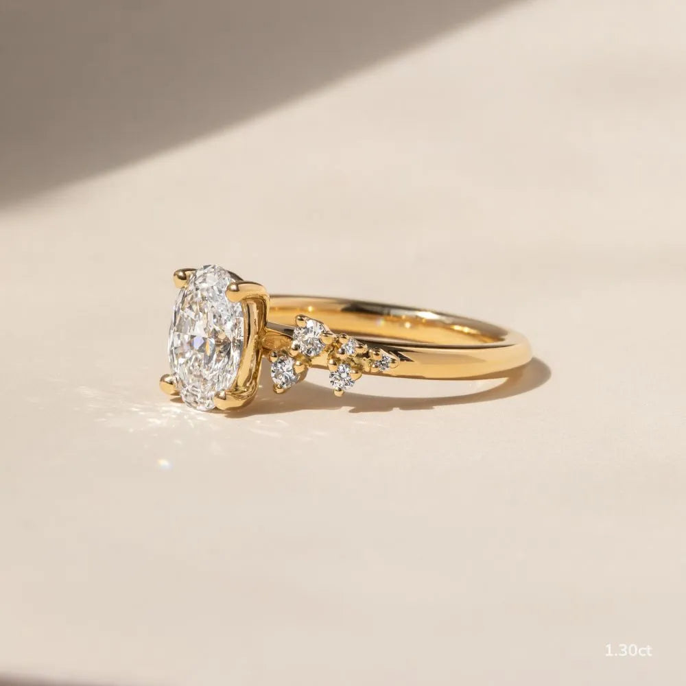 1.3 CT - 2.5 CT Oval Cut Cluster With Chevron Style Band Moissanite Engagement Ring