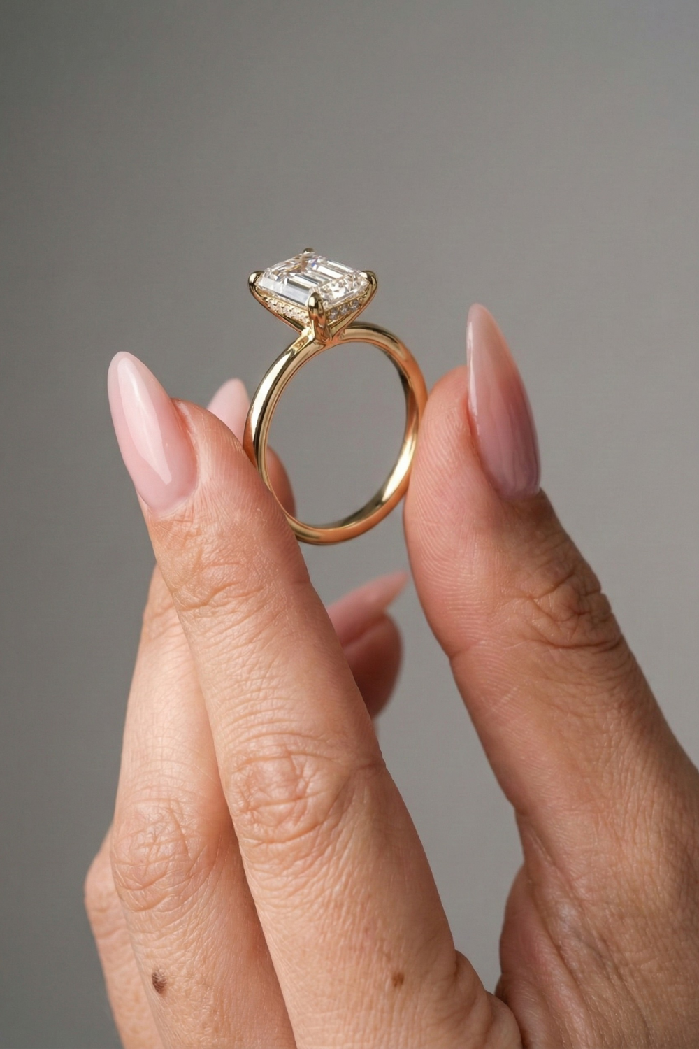 1 CT - 3 CT Emerald Cut Lab grown Diamond Hidden Halo Engagement Ring