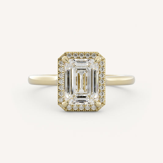 1 CT - 3 CT Emerald Cut Lab grown Diamond Halo Cathedral Setting Engagement Ring