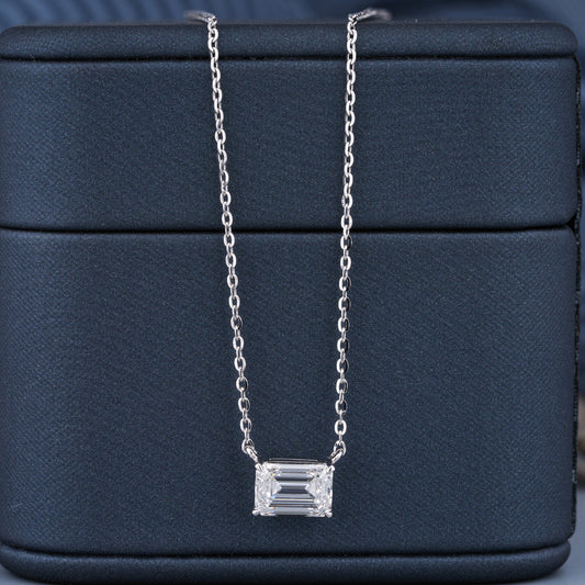 0.5 - 5.00 CT Emerald Cut Moissanite Diamond Solitaire Pendant Necklace