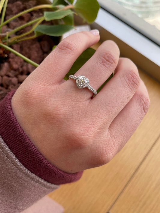 0.6 CT Heart Cut Halo Pave Setting Moissanite Engagement Ring