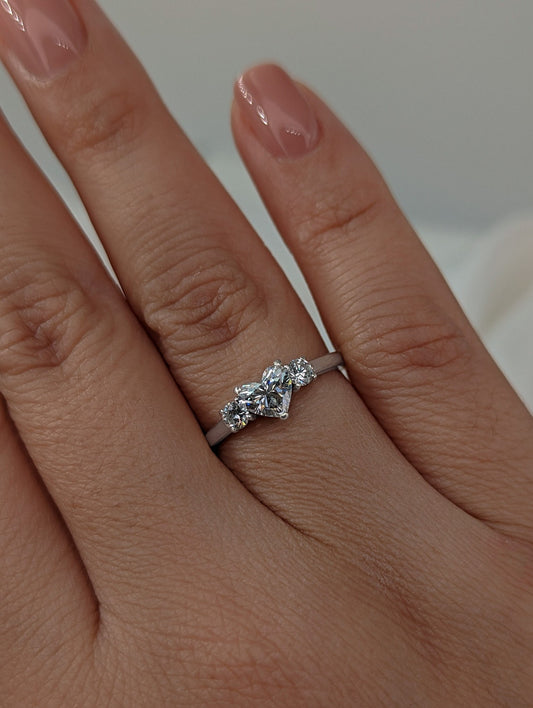 0.5 CT Heart Cut Three Stone Moissanite Engagement Ring