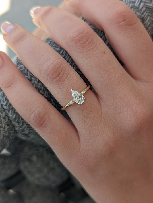 0.77 CT Pear Cut Pave Moissanite Engagement Ring