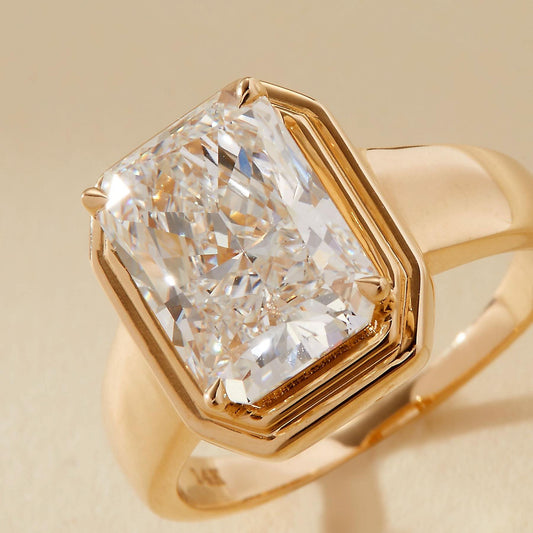 4 CT Radiant Cut Double Bezel Solitaire Moissanite Engagement Ring