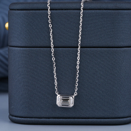 0.5 - 5.00 CT Emerald Cut Moissanite Diamond Bezel Pendant Necklace