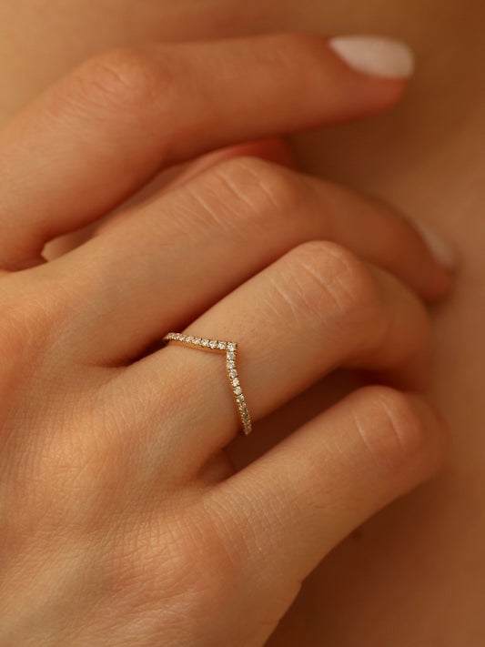 0.2 TCW Round CVD Diamond Pave V-Shaped Wedding Band