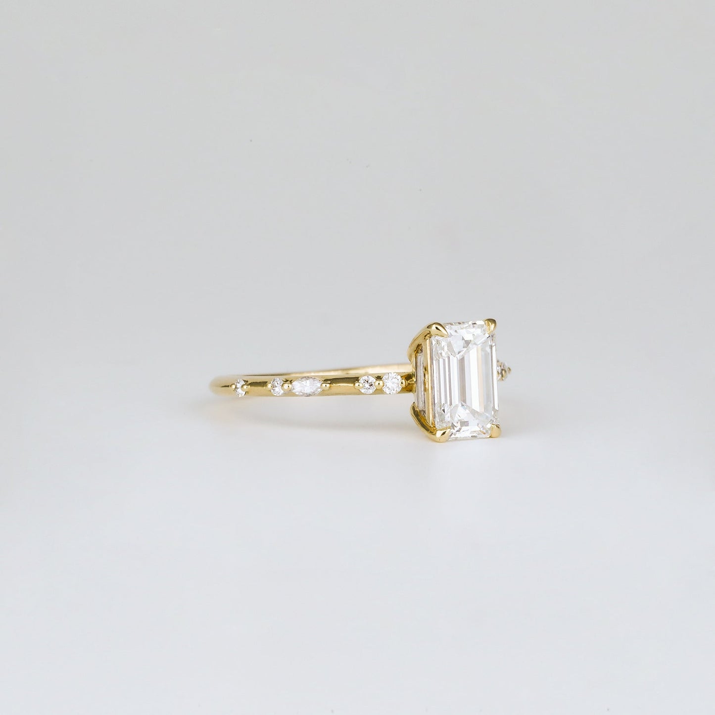 1.01 CT - 3.01 CT Emerald Cut Lab grown Diamond Side Stone Engagement Ring