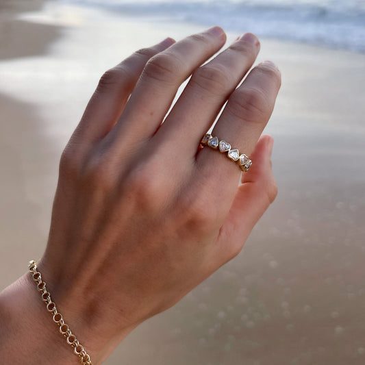 1.4 TCW Heart CVD Diamond Bezel Set Half Eternity Wedding Band