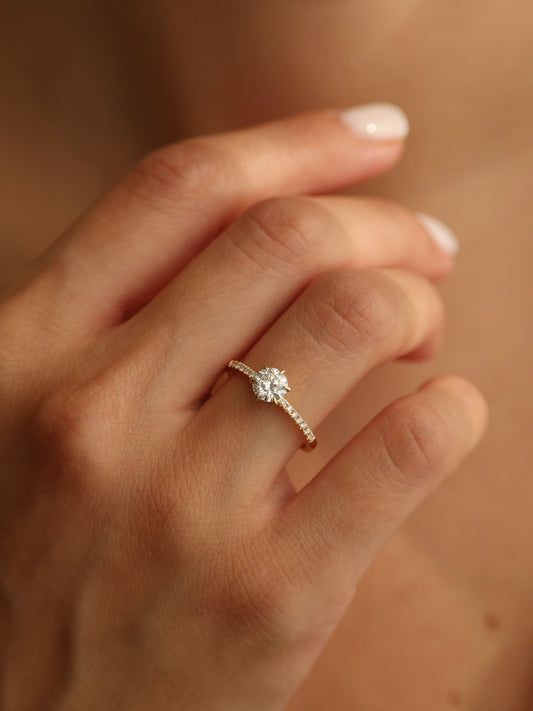 0.75 CT - 2.75 CT Round Cut Lab grown Diamond Pave Engagement Ring