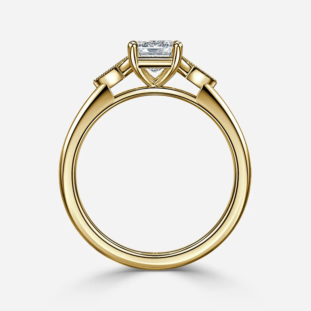 2 CT - 3 CT Emerald Cut Three Stone Milgrain Set Moissanite Engagement Ring