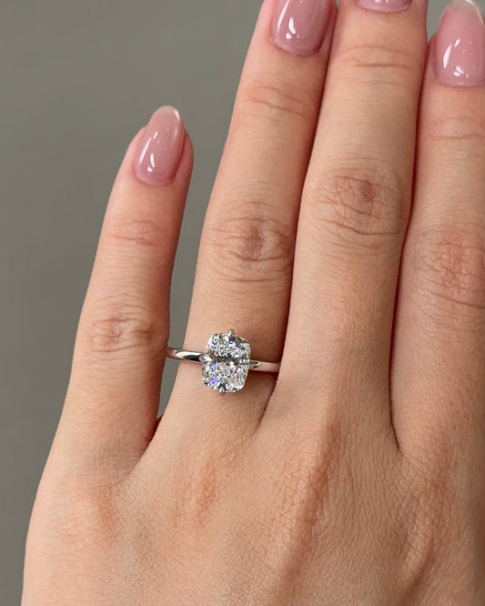 2.59 CT Cushion Cut Lab grown Diamond Solitaire Hidden Halo Engagement Ring