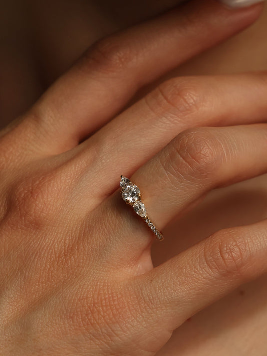 0.50 CT - 2.50 CT Round Cut Lab grown Diamond Three Stone & Pave Engagement Ring