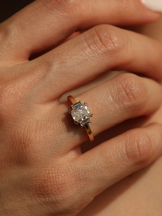 1.2 CT - 3.2 CT Radiant Cut Lab grown Diamond Three Stone Engagement Ring