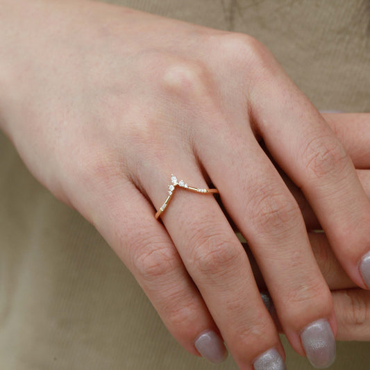 0.15 TCW Marquise & Round Moissanite V-Shape Stacking Wedding Band