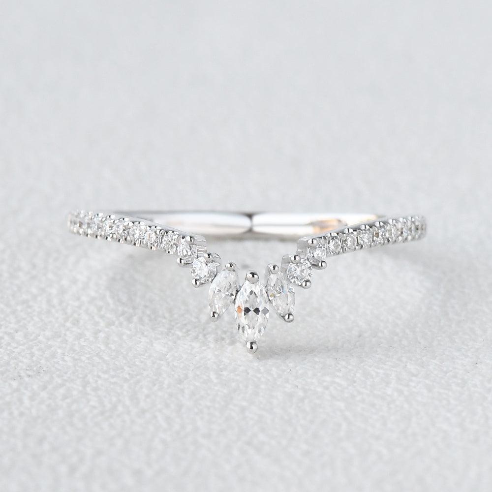0.23 TCW Marquise & Round Moissanite V-Shape Pave Wedding Band