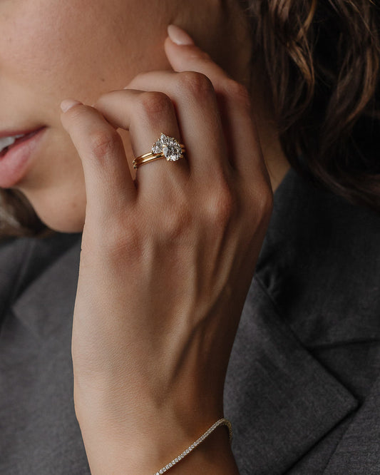 0.45 TCW Marquise, Tapered Baguette & Pear CVD Diamond Chevron Crown Wedding Band