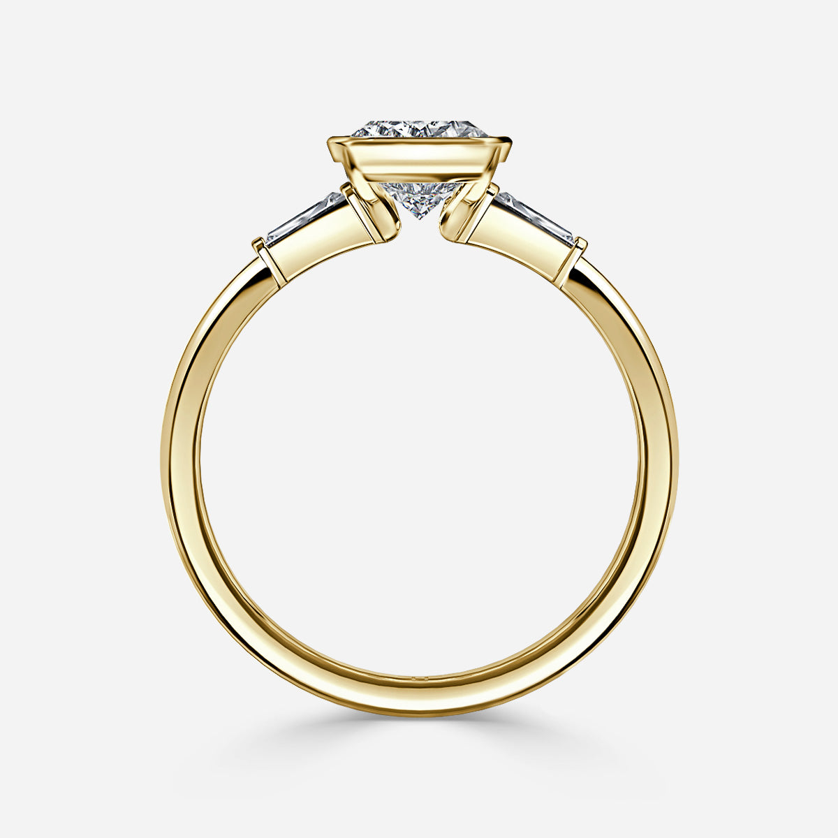 1.5 CT - 2.5 CT Oval Cut Three Stone Bezel Set Moissanite Engagement Ring