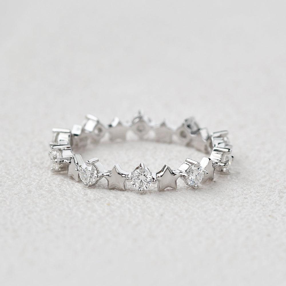 0.6 TCW Round Moissanite Star Inspired Cluster Wedding Band