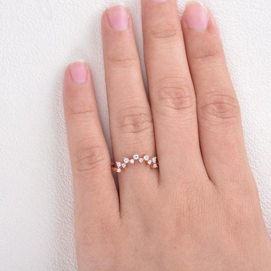 0.1 TCW Round Moissanite Cluster Curved Wedding Band