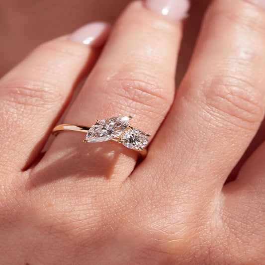 2 TCW Marquise & Round Cut Two Stone Moissanite Engagement Ring