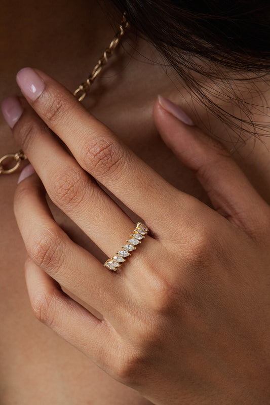 0.99 TCW Marquise Moissanite Half Eternity Wedding Band