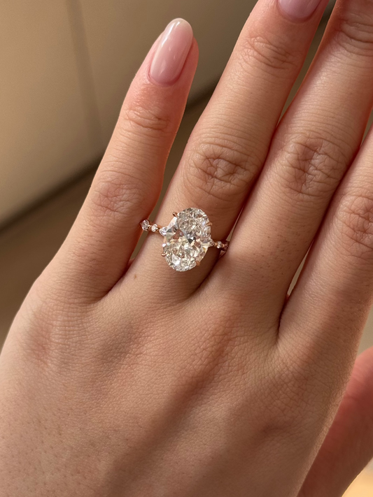 4 CT Oval Cut Lab grown Diamond Hidden Halo Engagement Ring