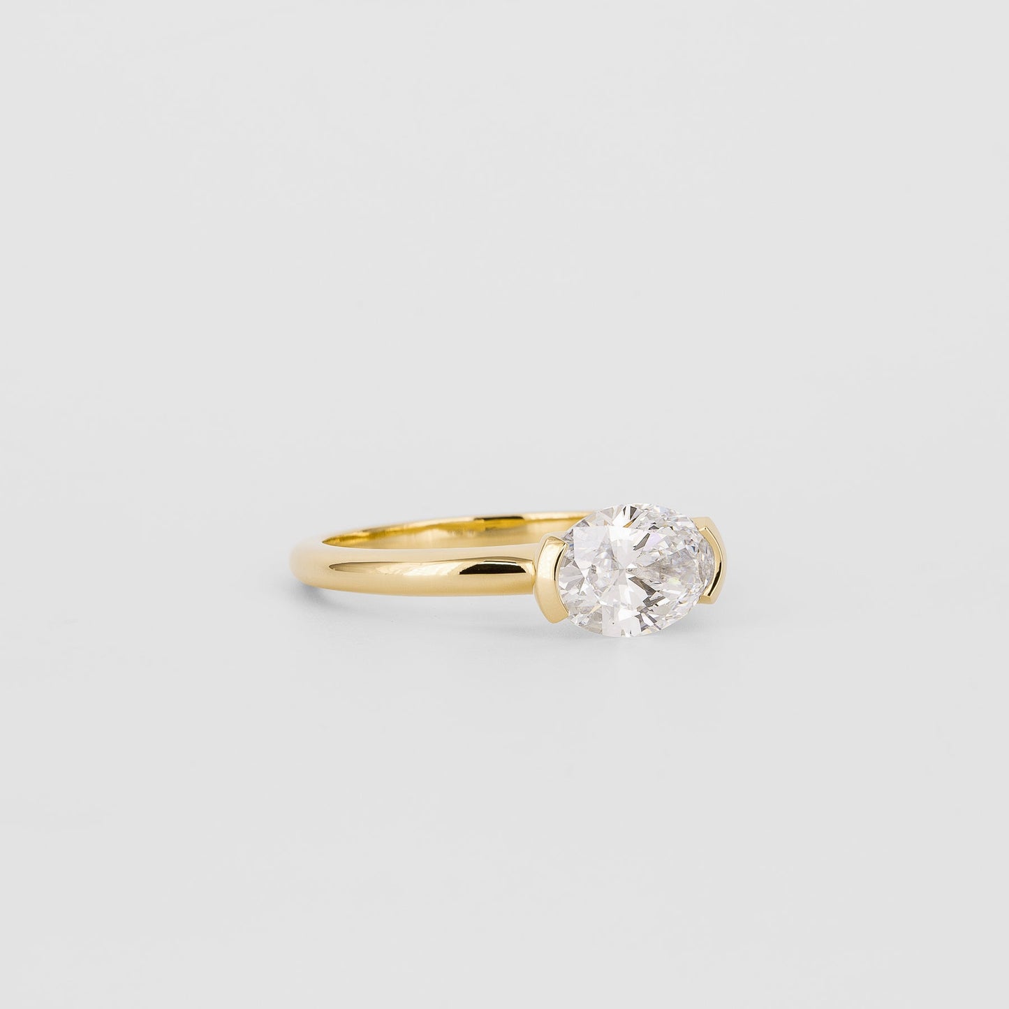 1.37 CT - 2.37 CT Oval Cut Lab grown Diamond Half Bezel Solitaire Engagement Ring