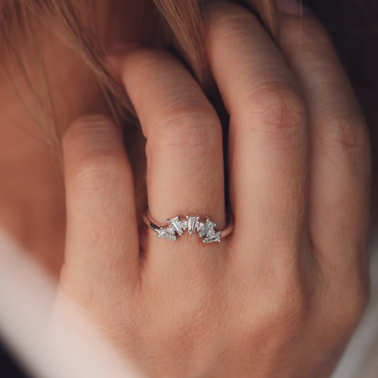 0.48 TCW Tapered Baguette & Round CVD Diamond Fire Cracker Curved Wedding Band