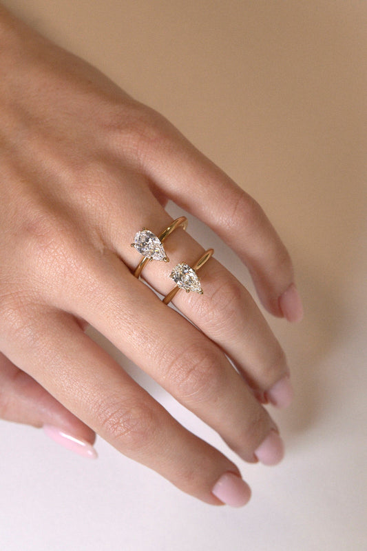 1 CT - 2 CT Pear Cut Lab grown Diamond Solitaire Engagement Ring