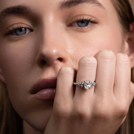 1.5 CT - 2.5 CT Oval Cut Cluster Style Moissanite Engagement Ring