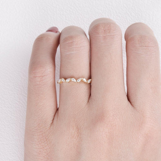 0.1 TCW Pear Moissanite Dainty Straight Wedding Band