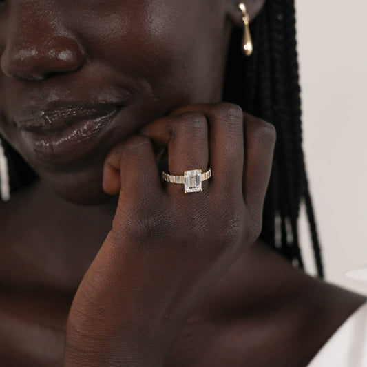 3 CT Emerald Cut Lab grown Diamond Pave Engagement Ring