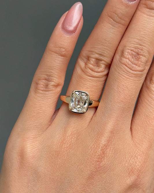 2.13 CT Cushion Cut Lab grown Diamond Bezel Engagement Ring