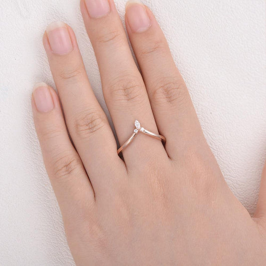 0.065 TCW Marquise & Round Moissanite V-shape Wedding Band