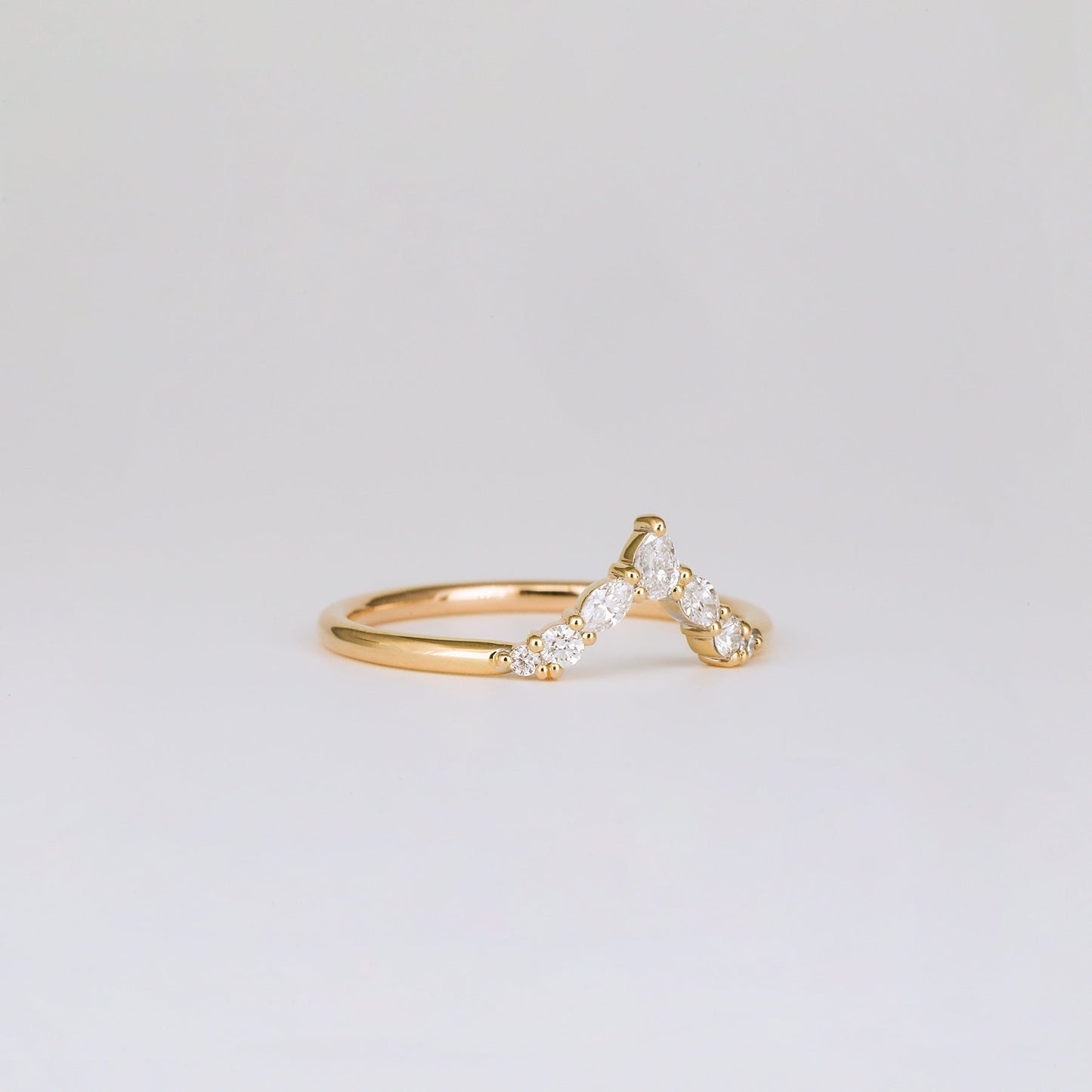 0.17 TCW Marquise, Pear & Round CVD Diamond V-Shaped Wedding Band