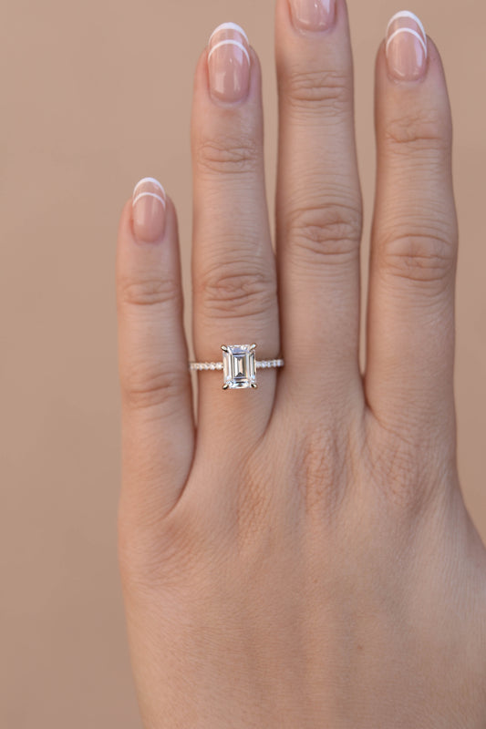 1 CT - 3 CT Emerald Cut Lab grown Diamond Pave Engagement Ring