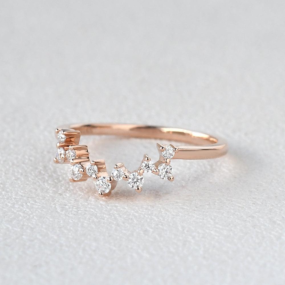 0.1 TCW Round Moissanite Cluster Curved Wedding Band