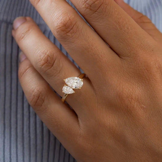 1.9 CT TCW Pear Cut Two Stone Moissanite Engagement Ring