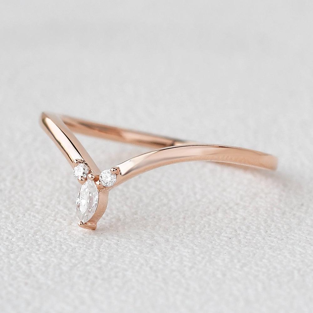 0.065 TCW Marquise & Round Moissanite V-shape Wedding Band