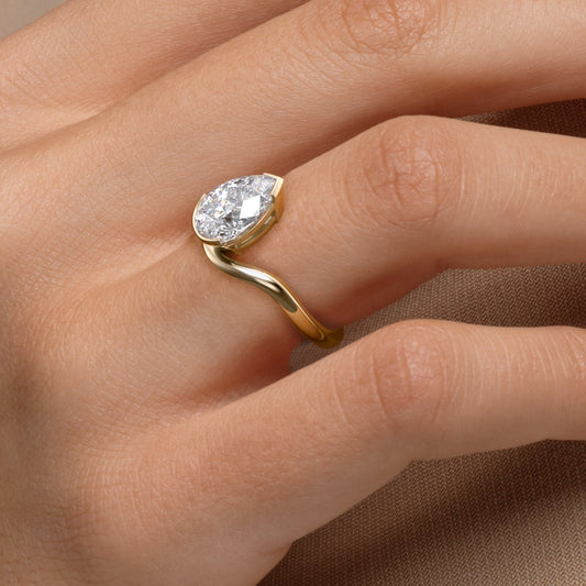 2 CT Pear Cut Half Bezel Floating Solitaire Moissanite Engagement Ring