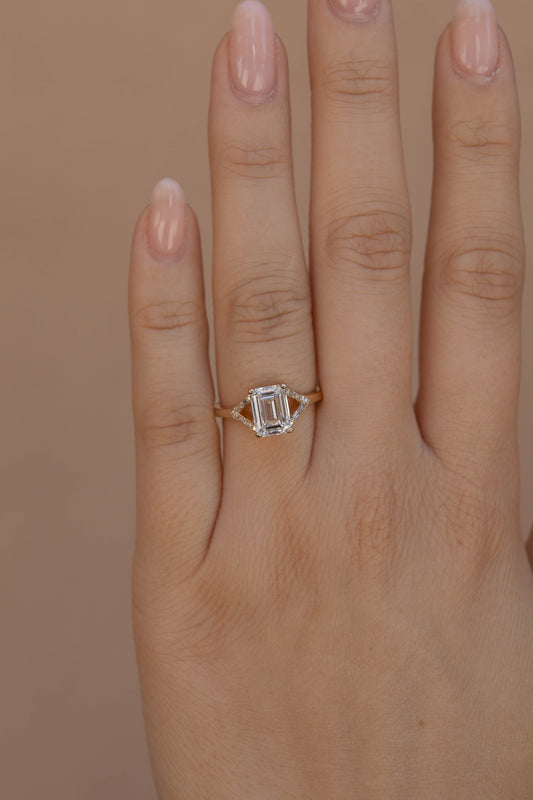 1 CT - 3 CT Emerald Cut Lab grown Diamond Pave & Split Shank Engagement Ring