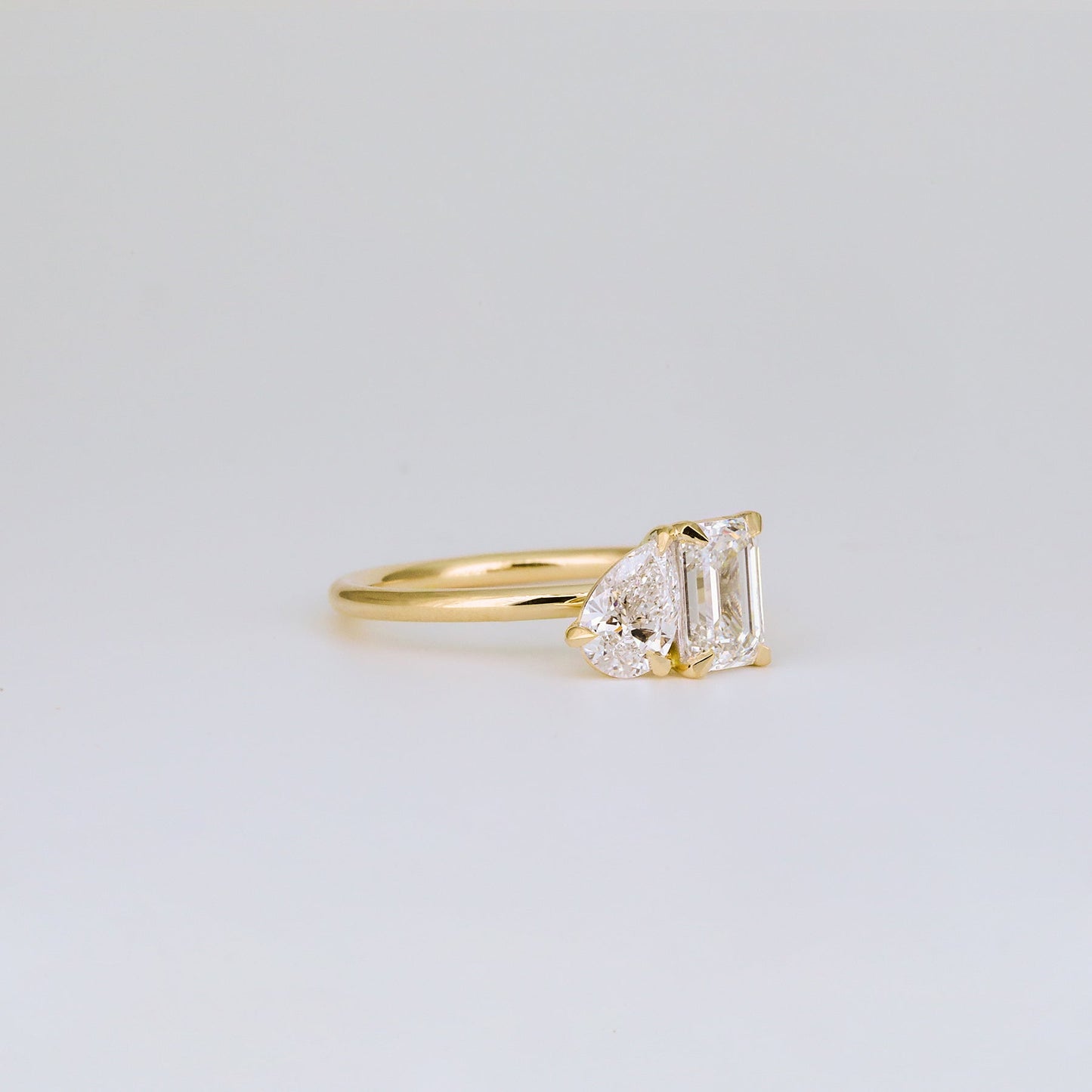 1.47 TCW Emerald & Pear Cut Lab grown Diamond Two Stone Engagement Ring