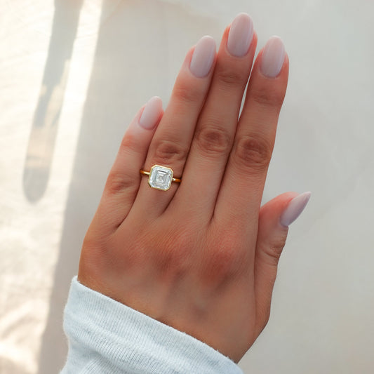 2 CT - 4 CT Asscher Cut Lab grown Diamond Solitaire Bezel Setting Engagement Ring