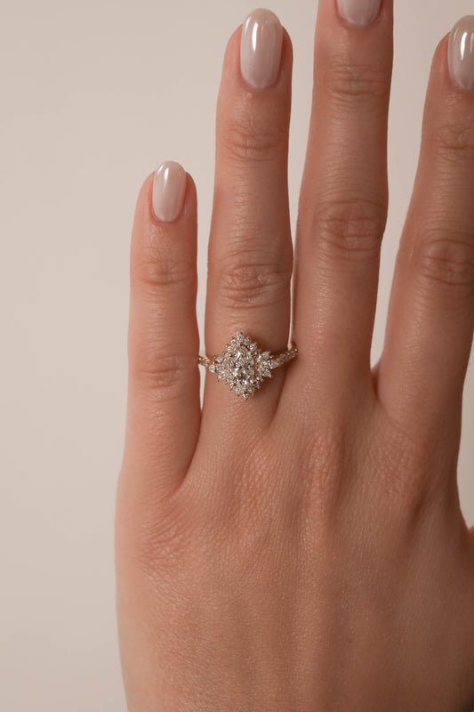 0.5 CT - 1 CT Marquise Cut Lab grown Diamond Halo & Pave Setting Engagement Ring