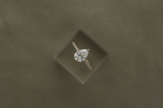 0.7 CT - 1.75 CT Pear Cut Lab grown Diamond Pave Engagement Ring