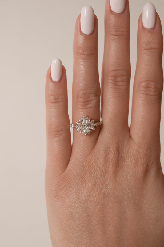 0.75 CT - 1.25 CT Oval Cut Lab grown Diamond Halo & Pave Setting Engagement Ring